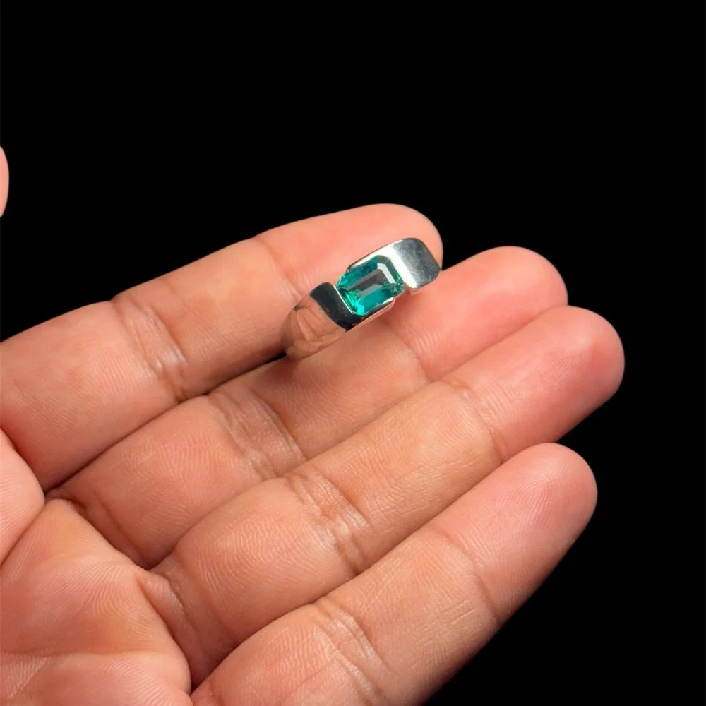 Handmade 925 Silver Colombian Lab Emerald Ring 2 Carat | Size 11.25
